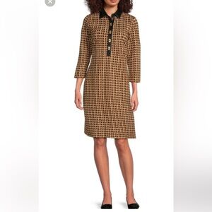 NWT J. Mclaughlin Falcon Brown Black Printed Leather Collar 3/4 Sleeve Sheath Sm